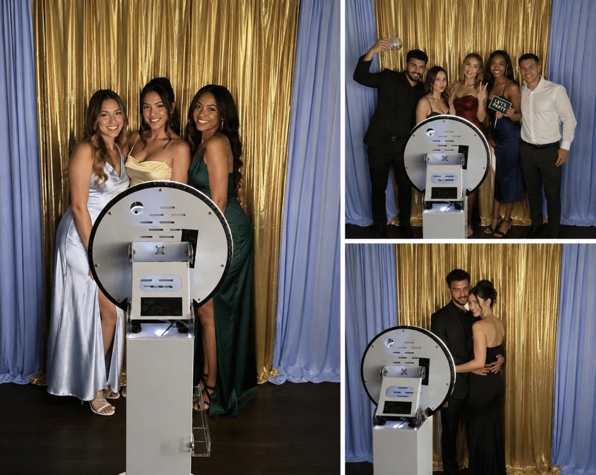 The Stand-Up photo booth with gold backdrop at an Austin event